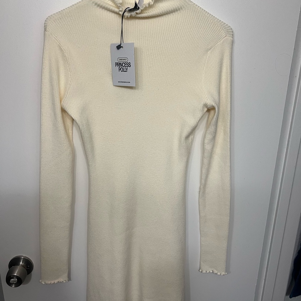 Princess Polly Cream Long Sleeve Mini Dress size M/L